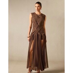 Anewsta Curve Edna Sleeveless Braided Maxi Dress Brown Mesh 4XL NWT Formal Glam